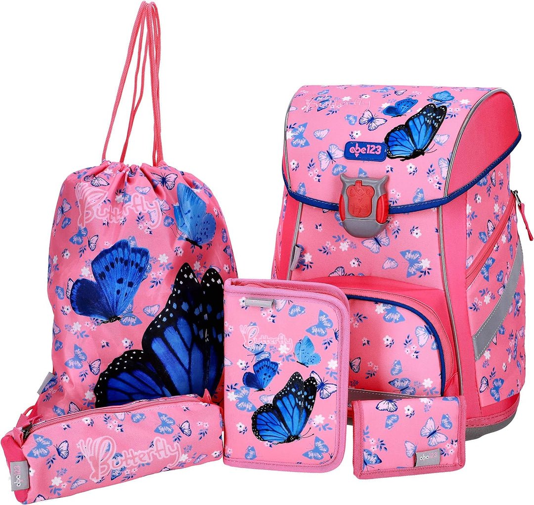 SCOOLSTAR Schulranzen Schmetterling für Mädchen| Tornister Schulrucksack Schultasche für Grundschule