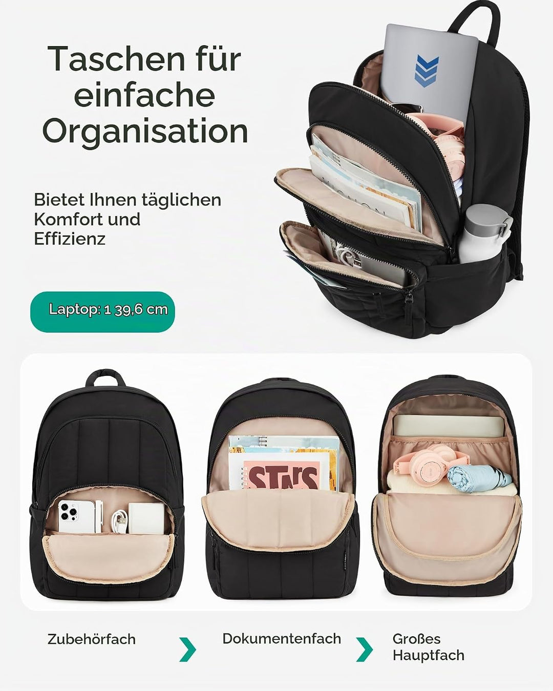 Bagsmat Puffer Laptop Rucksack Damen, Reiserucksack Schulrucksack Teenager, Gesteppte College Arbeit
