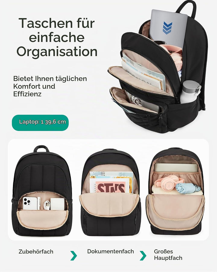 Bagsmat Puffer Laptop Rucksack Damen, Reiserucksack Schulrucksack Teenager, Gesteppte College Arbeit