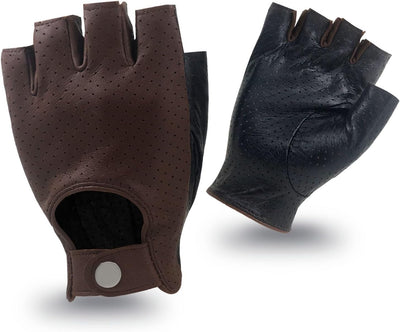 ZLUXURQ Herren-Lederhandschuhe Vollmaschige Fingerlose Halbfinger-Fahrhandschuhe Small-8.5" Schwarz