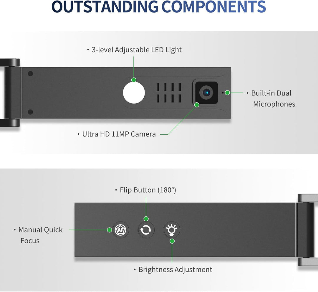 NETUM Dokumentenkamera & Webcam 4K mit Mikrofon USB Visualizer 3-Stufen Touch LED Autofokus Bild Inv