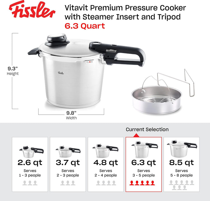 Fissler Vitavit Premium / Schnellkochtopf (6 L, Ø 22 cm) Edelstahl-Dampfkochtopf,4-Garstufen, inkl.