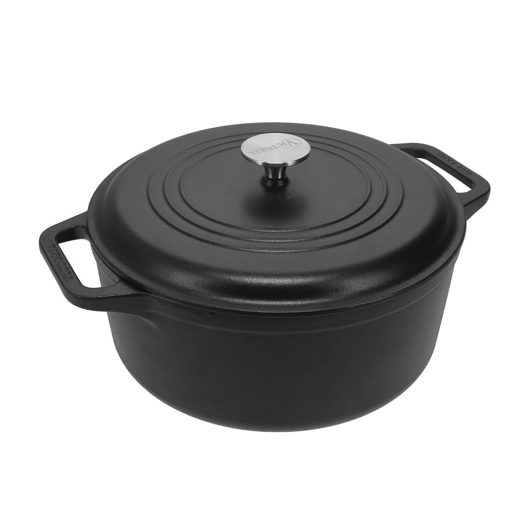 Victoria Dutch Oven Gusseisen Emailliert, Induktion 29cm, Topf Brot Backen 6,6 L, PTFE und PFOA Frei
