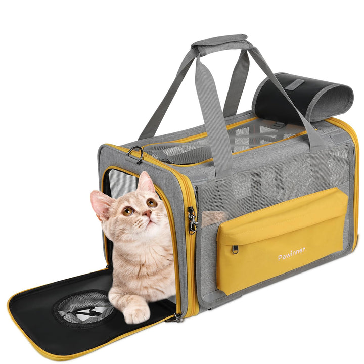Pawinner Transportbox für Hunde Katze, 45x33x33 cm Katzentransporttasche für Reise & Auto, Faltbar H