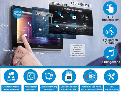Goliath IP - Unterputz Türklingel mit Türöffner | 180° Full HD Kamera | Smartphone App | Touchscreen
