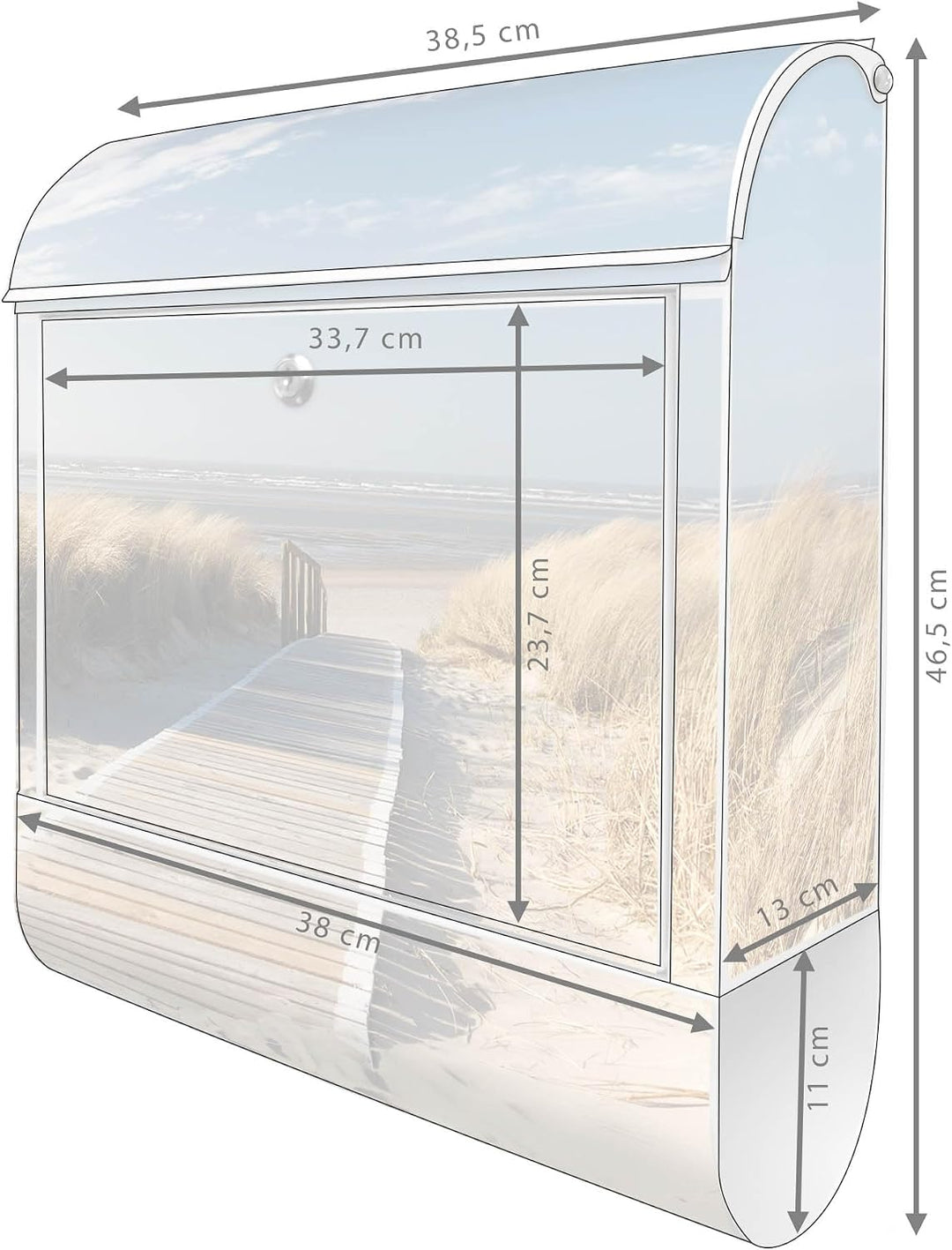 banjado® Design Briefkasten mit Motiv Dünen 39x47x14cm &amp; 2 Schlüssel - Briefkasten Stahl weiss mit Z