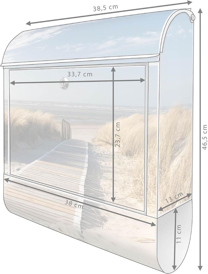banjado® Design Briefkasten mit Motiv Dünen 39x47x14cm &amp; 2 Schlüssel - Briefkasten Stahl weiss mit Z