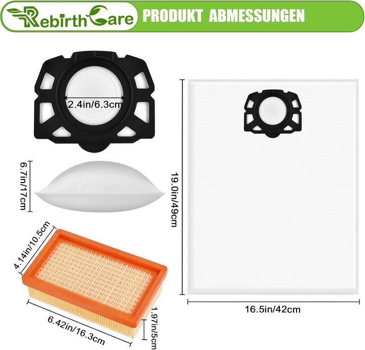 10 Stück Staubsaugerbeutel und 2 Filter als Ersatz für Kärcher WD5 WD6 WD4 WD5P Premium MV4 MV5 MV6,