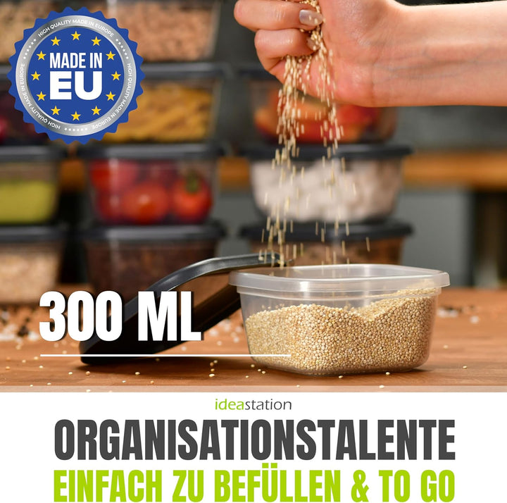 Gefrierdosen 300ml mit Deckel 12 Stück - anthrazit - stapelbare Dosen mit Deckel - kleine Frischhalt