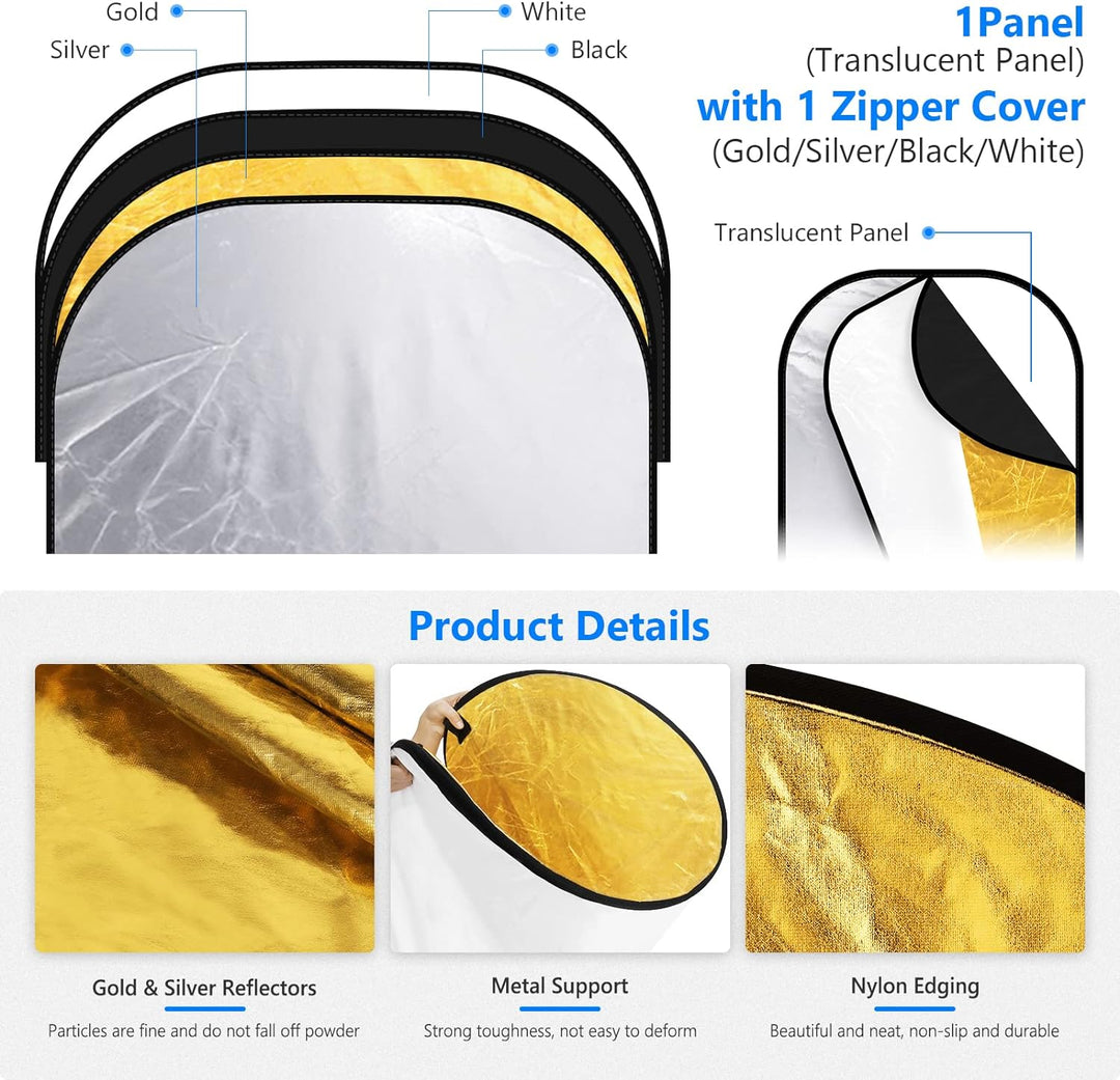 Neewer® 5-in-1-Ovale 120X180cm Faltbare Professionelle Multi-ScheibenLicht-Reflektor mit Durchlässig