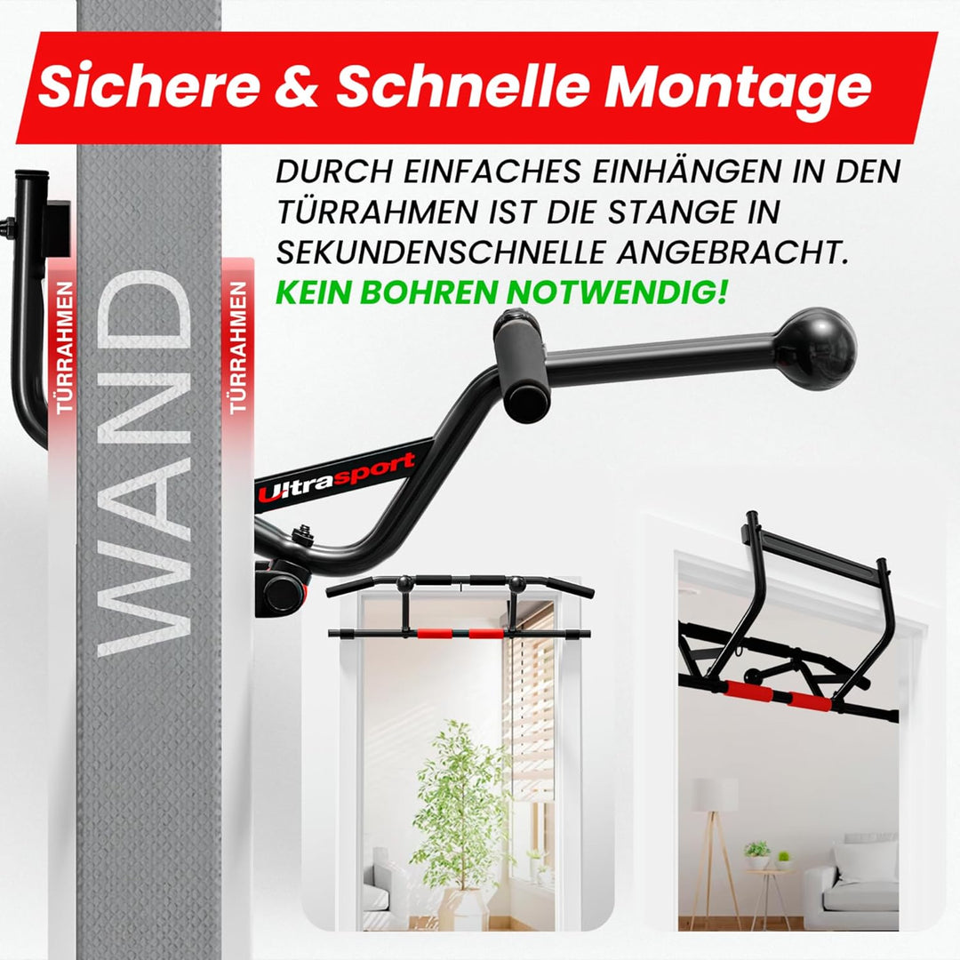 Ultrasport Klimmzugstange, Türreck, verstellbar von 66,5 cm bis 93 cm, ohne Schrauben montierbar, ru