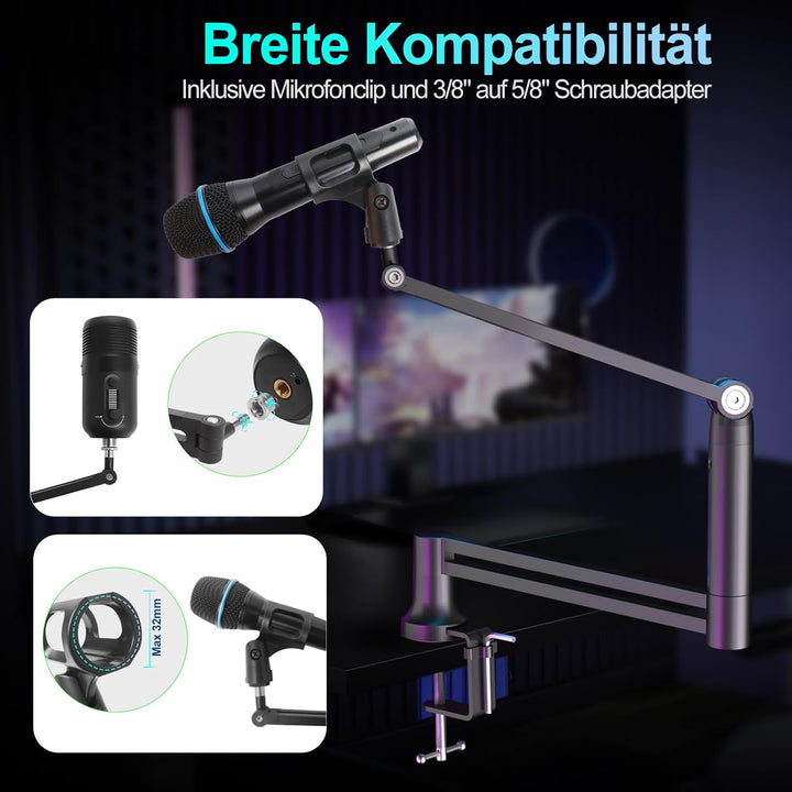 Mikrofonarm Boom Arm, Mikrofon Arm Low Profile für Blue Yeti, 4 Montagemöglichkeiten, Trägt bis zu 1