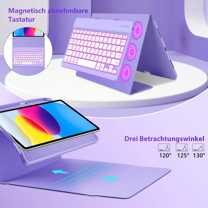 aMZCaSE für iPad A16 10/11th Generation Case mit Tastatur 11/10.9 Zoll(2025/2022),7 Farben Hintergru