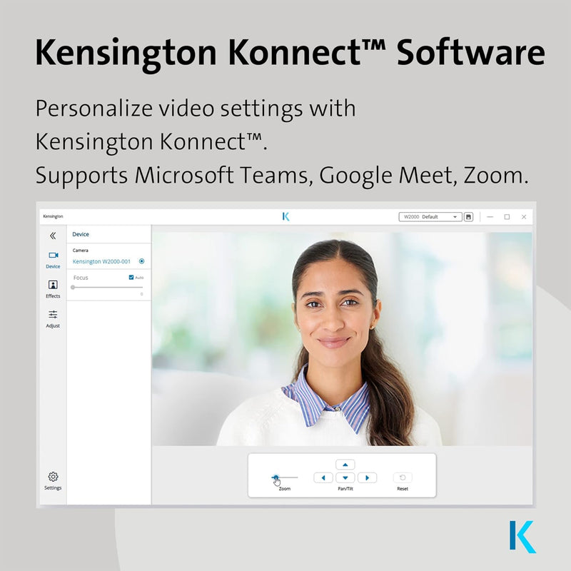 Kensington W2050 Pro 1080p Autofokus-Webcam, Strom über USB, 2 integrierte Mikros mit Noise Reductio