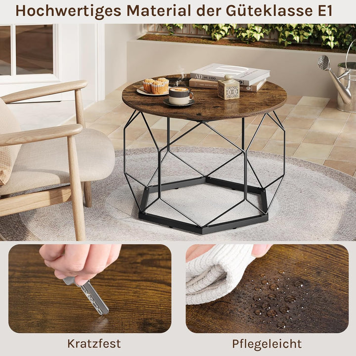 WOLTU Couchtisch rund, Wohnzimmertisch mit Stauraum, Beistelltisch Sofatisch Kaffeetisch, aus Metall