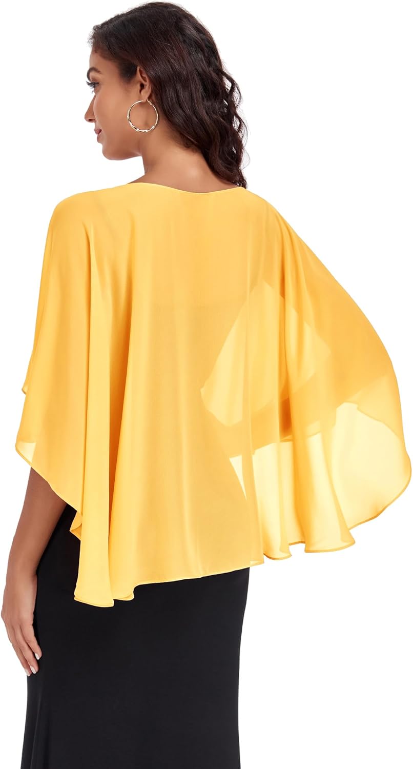 Chiffon Wrap Shawls Capes for Evening Dresses Wedding Bridal Bolero Shawl Wraps for Women Gelb, Gelb