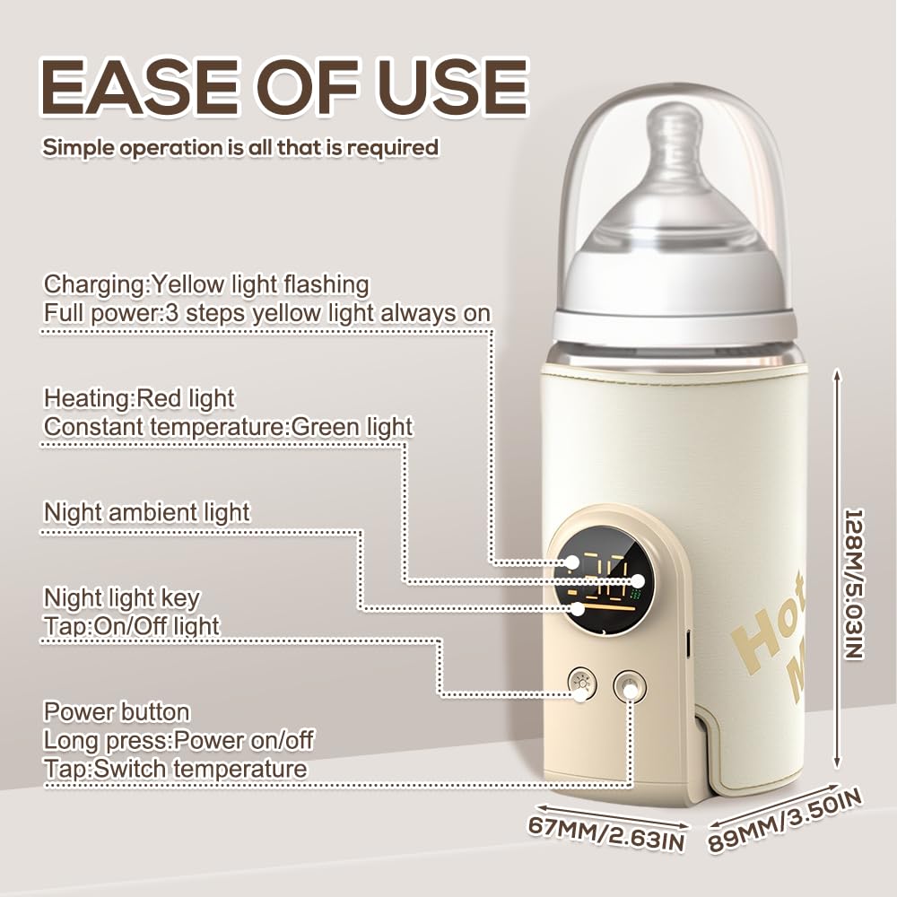 Flaschenwärmer Baby Unterwegs, Tragbarer Baby Flaschenwärmer mit LCD-Display 8000mAh Milchwärmer Bab