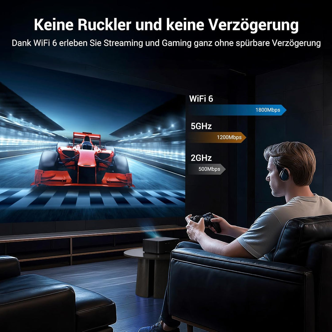 4K Smart Beamer mit integrierter Netflix-App, HAPPRUN Heimkino Projektor mit Autofokus, Dolby Audio