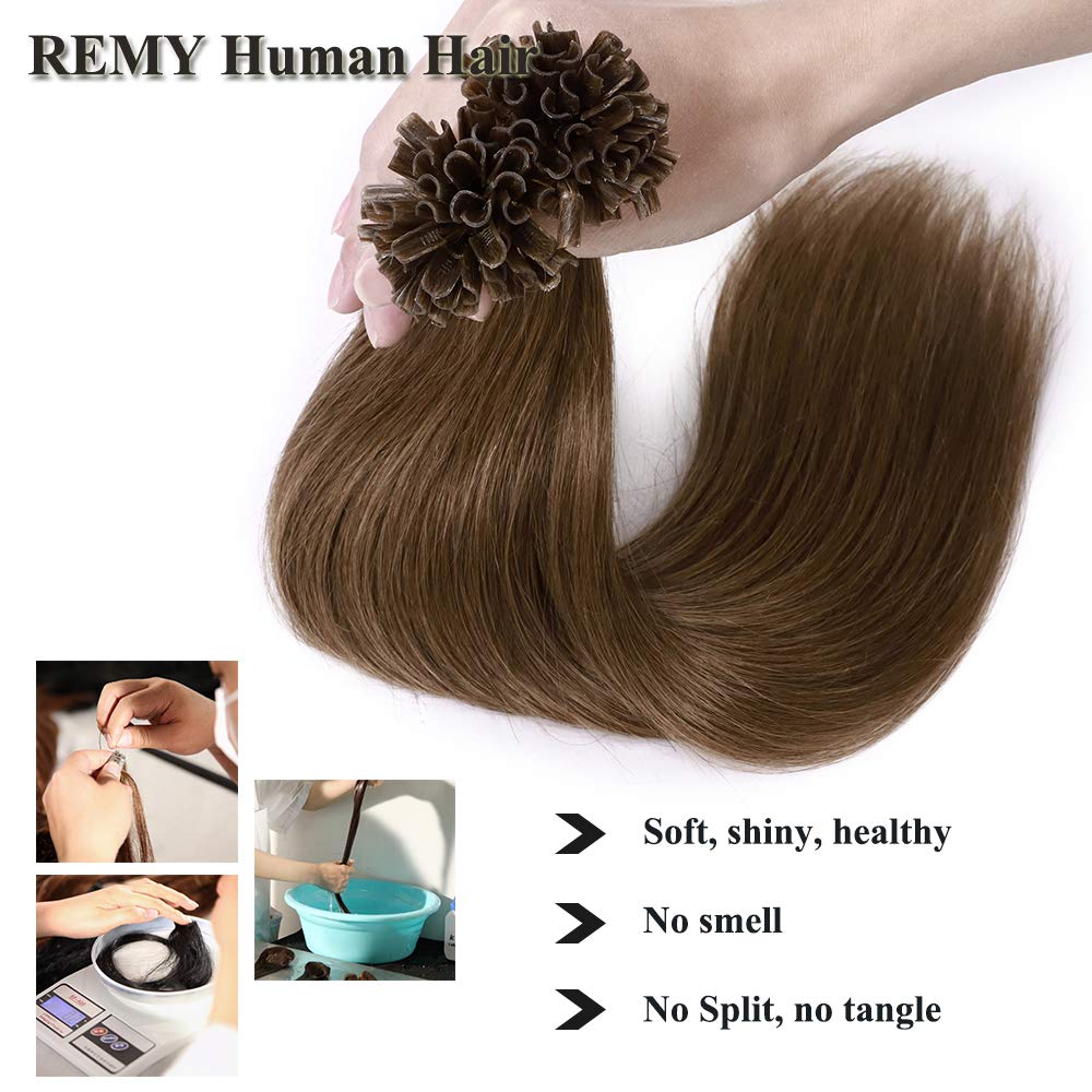 SEGO Extensions Echthaar Bondings Keratin U-Tip Remy Human Hair Haarverlängerung 50 Strähnen Hellbra
