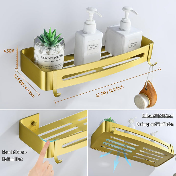 Duschablage Gold, Duschregal Ohne Bohren Dusche Regal für Badezimmer Rostfreies Shampoo Halterung Me