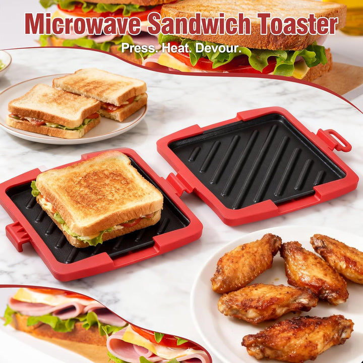 Sandwichmaker Mikrowellen, Sandwichtoaster 16 x 16 cm, Kontaktgrill Abnehmbare Platten und Silikonsc