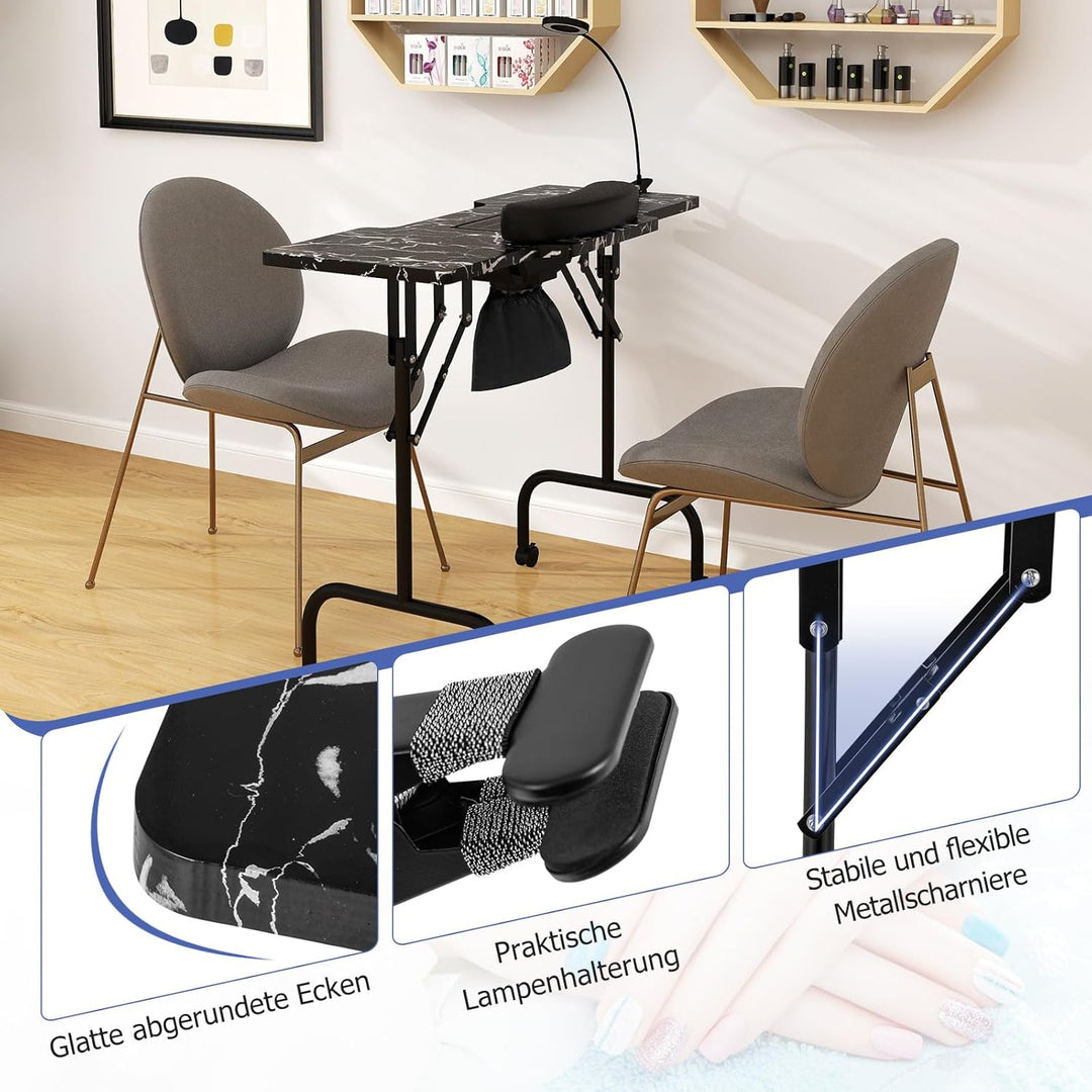 COSTWAY Maniküretisch klappbar, Nageltisch mit elektrischem Staubsammler, LED-Lampe, Handgelenkaufla