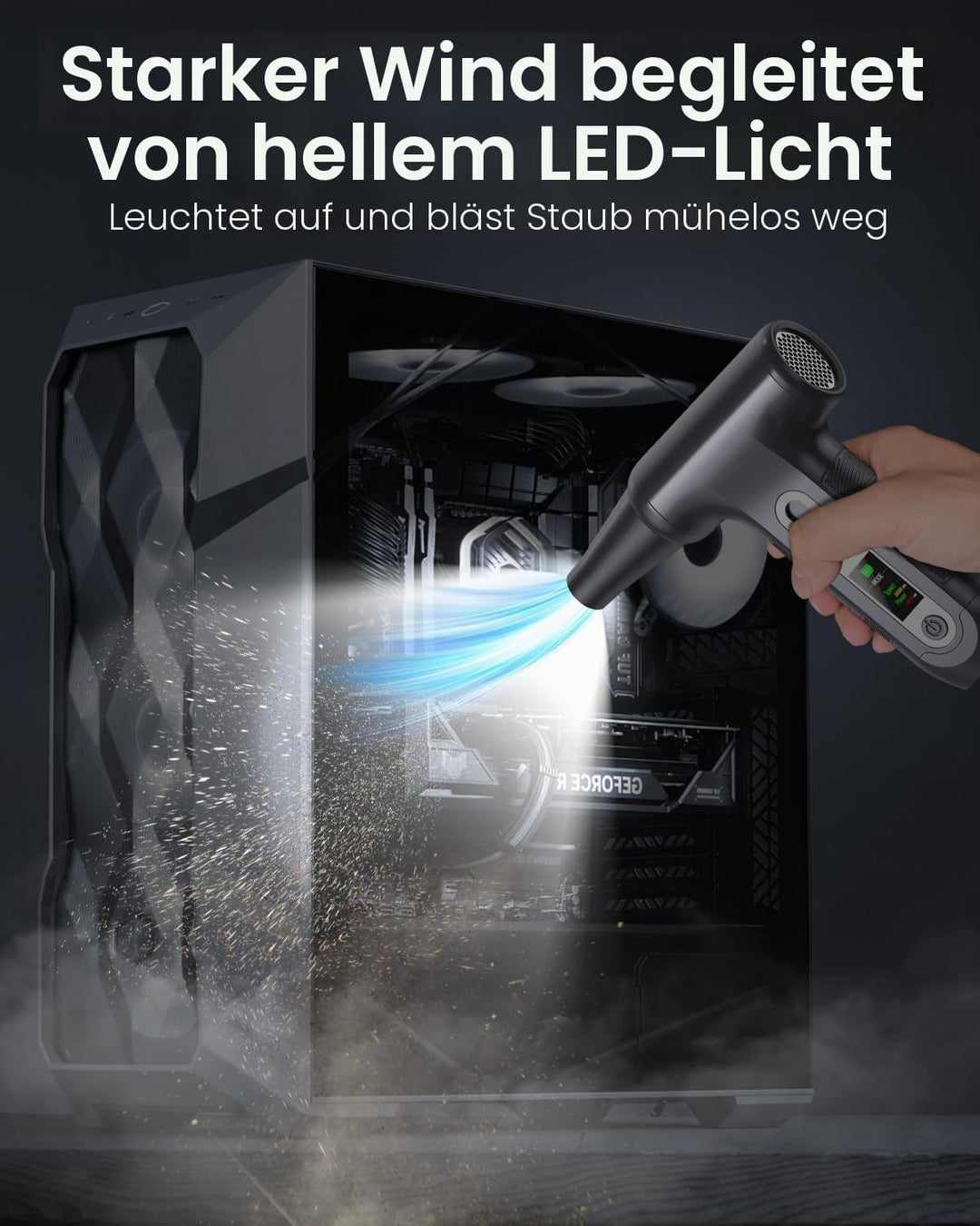 Elektrische Staubgebläse 200000 RPM mit HD‑Display - Air Duster Mini‑Gebläse für PC‑Reinigung mit LE