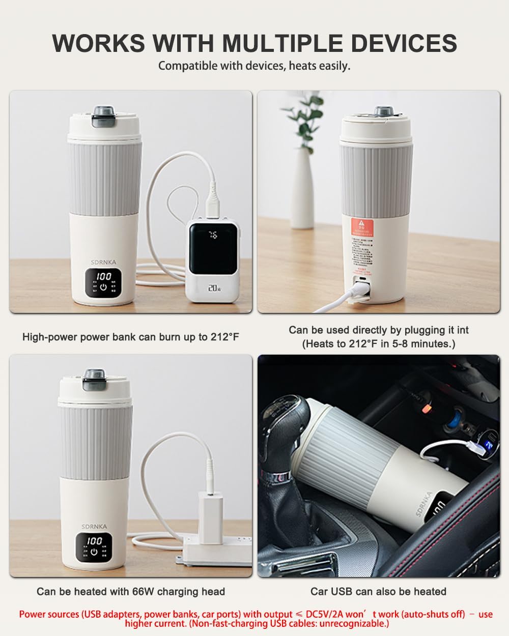 Travel Electric Kettle with Dual interface heating Europlug and USB C port, 316 Stainless Steel, 650