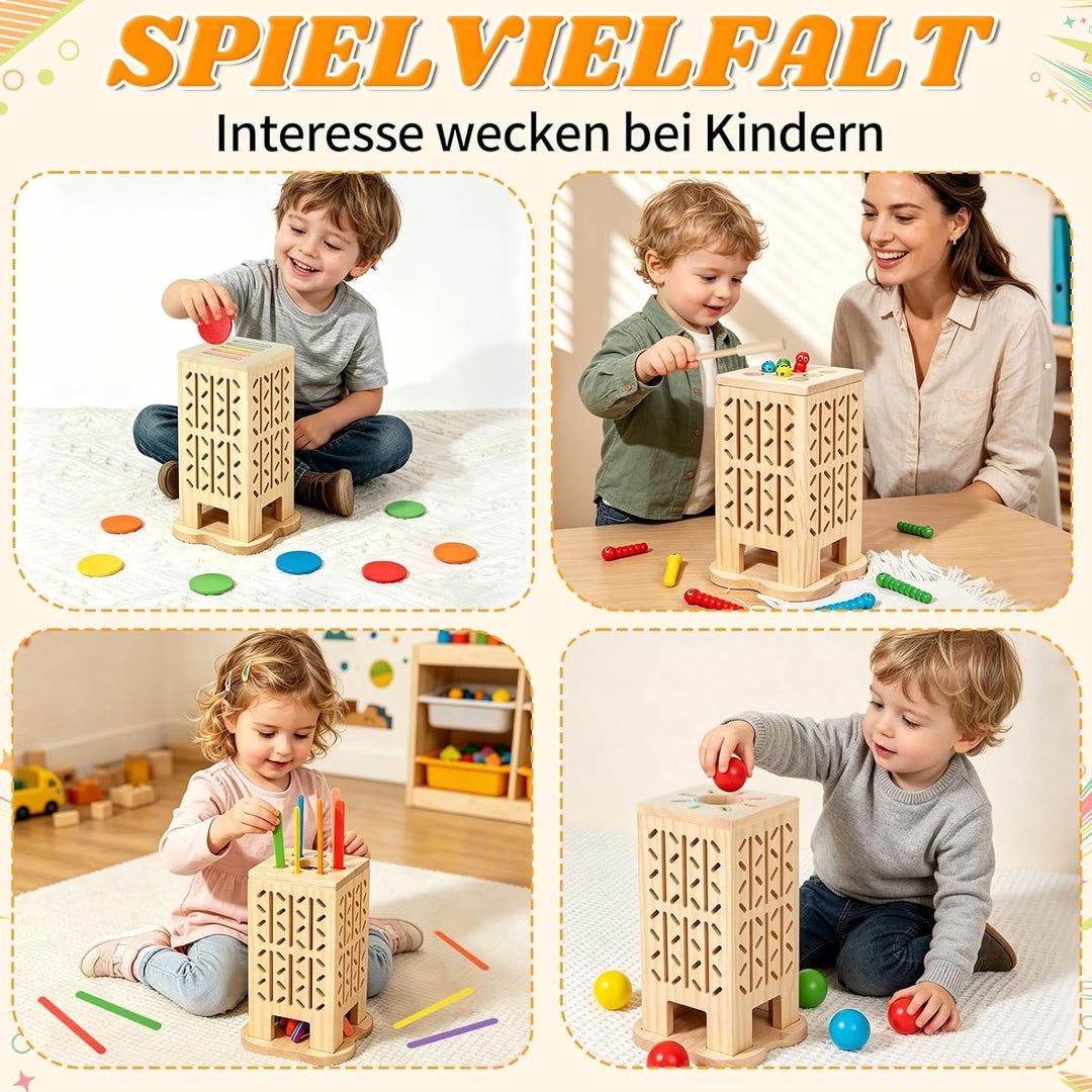 Montessori Spielzeug ab 3 Jahre, Sensorik Spielzeug Montessori Spielzeug ab 1 Jahr, 5-in-1 Holz Sort