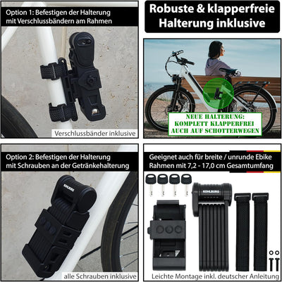 KOHLBURG Sicherheits- Faltschloss - sehr sicheres Fahrradschloss 89cm - Gliederschloss aus gehärtete