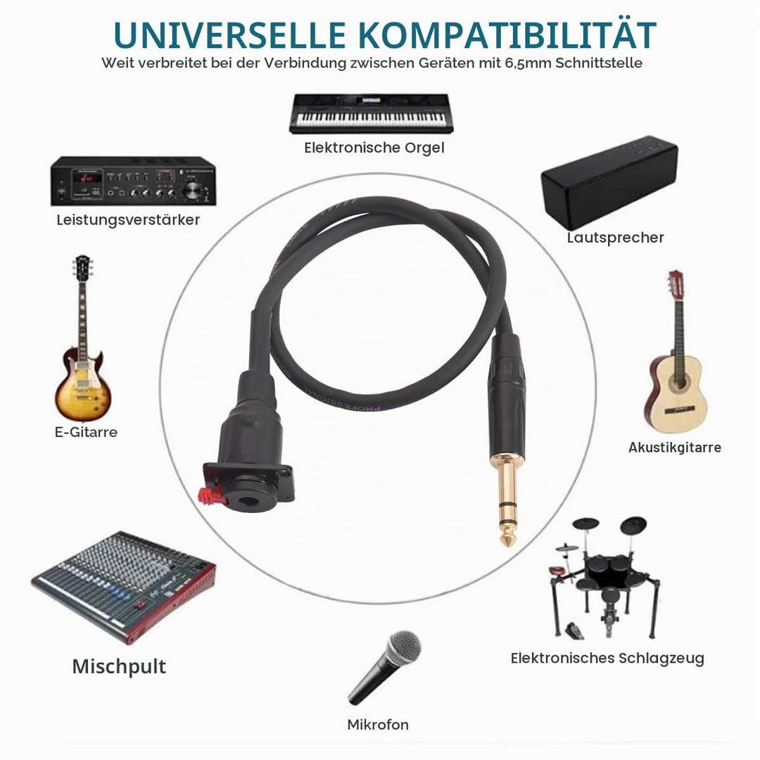 PENGLIN 50CM TRS Panel Mount Audio Verlängerungskabel, D-Typ 6.35mm Buchse auf TRS Stereo Stecker Fü