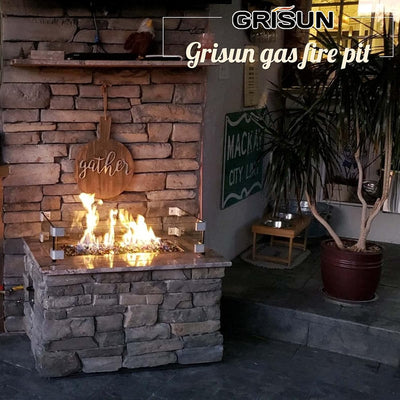 Grisun Drop-In-Feuerschalen-Set, 45,7 x 45,7 cm, runder Brenner mit Tablett, mit verbessertem Funken
