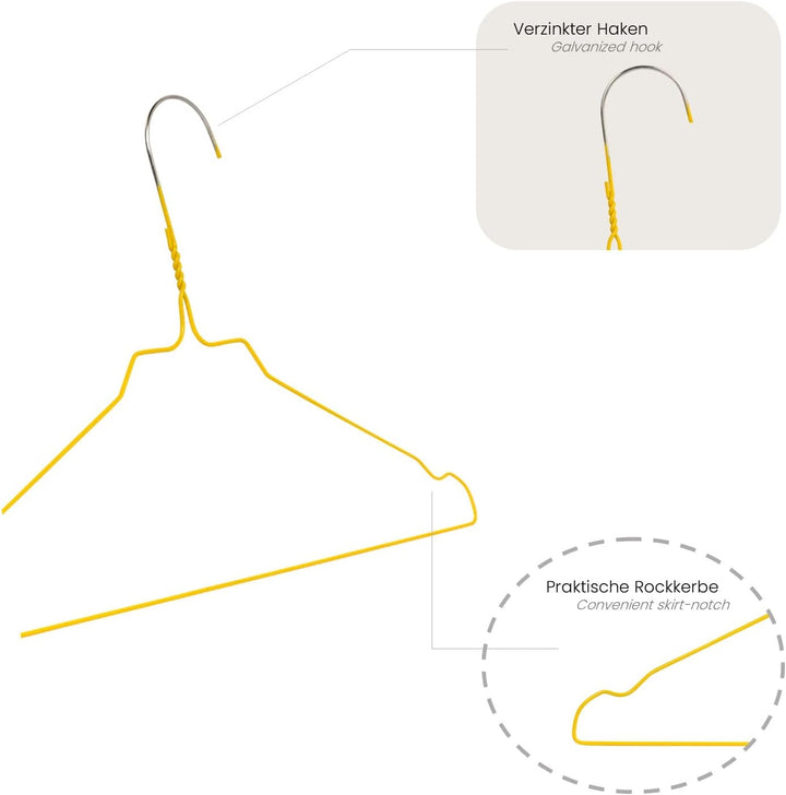 RSR Hangers Drahtbügel Kleiderbügel aus Metall 100 Stück Gelb Metallkleiderbügel Set Drahtkleiderbüg