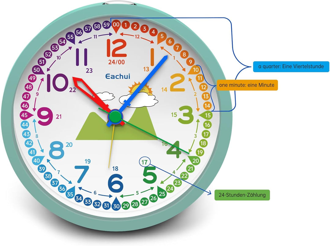 Analog Wecker Kinder ohne Ticken für Jungen und Mädchen - Analog Quarzwecker mit Nachtlicht, Snooze