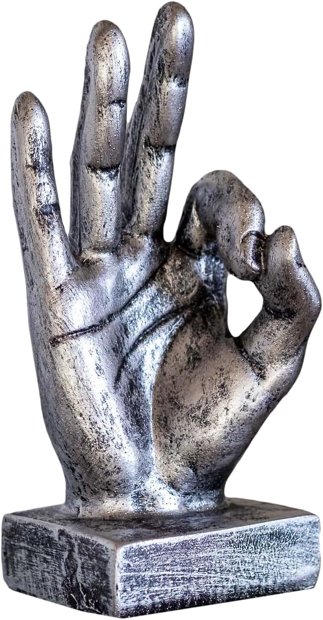 IDYL Moderne Skulptur Figur Resin Finger o.k. | silberfb. | Masse: 9x6x16,5 cm | Material: Polyresin