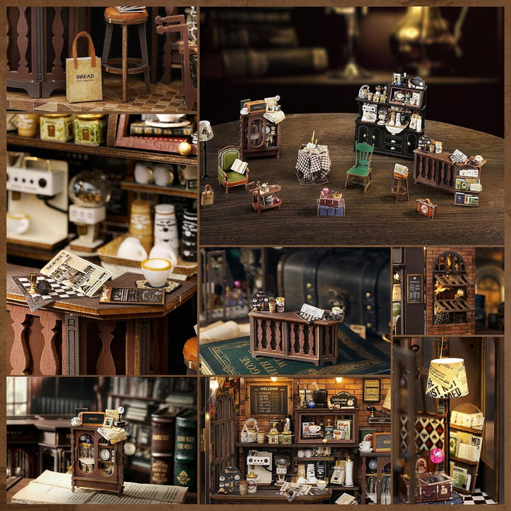 Fsolis DIY Puppenhaus aus Holz, Massstab 1:24, Puppenhaus-Miniatur mit Möbeln und Staubschutz, handg