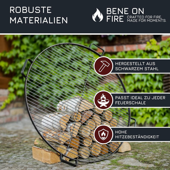 MR. DEKO Grillrost Ø 60 cm mit 4 Griffen | Stabiler Stahlrost schwarz 4 kg hitzebeständig langlebig