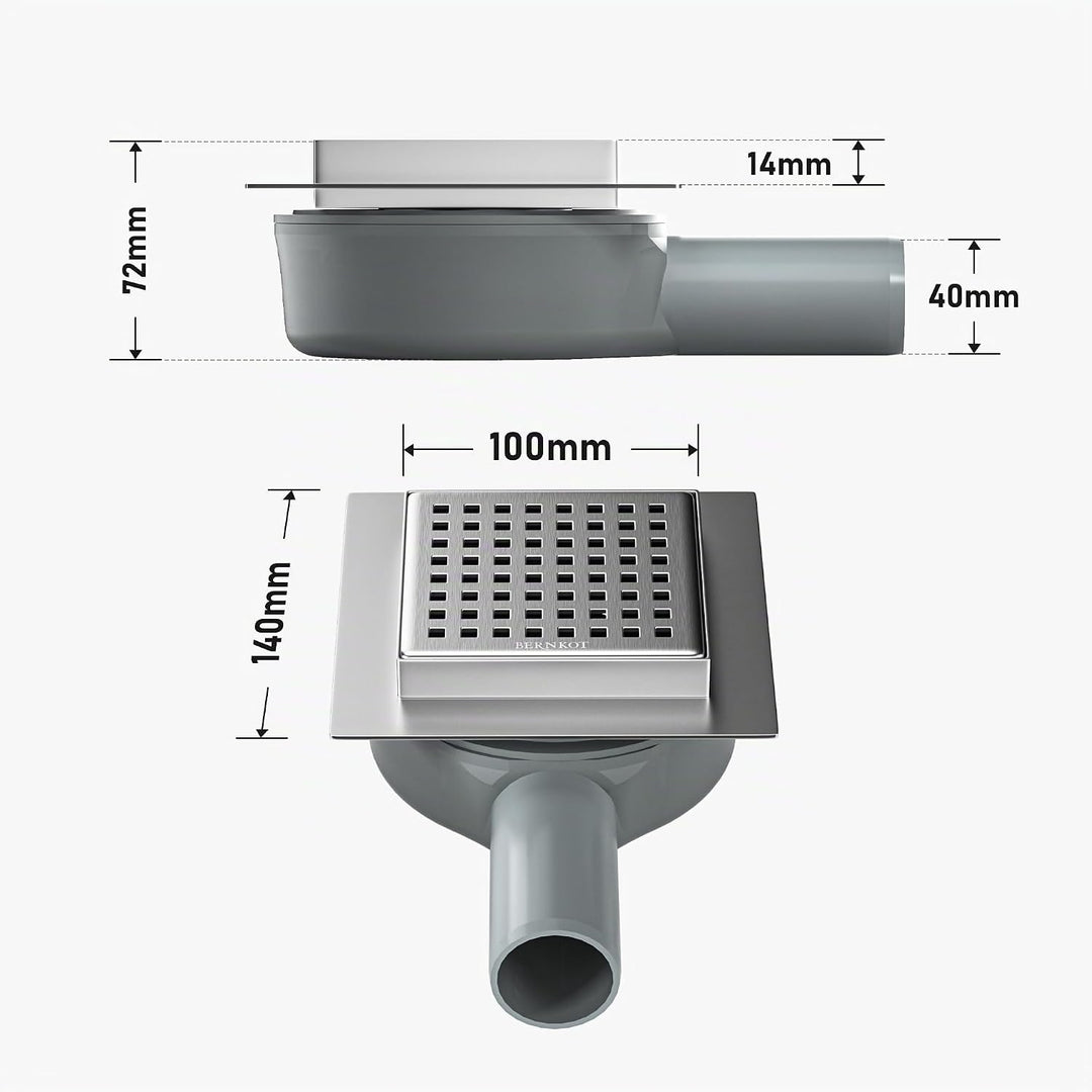 Duschrinne Quadrat Edelstahl, 10×10cm Bodenablauf Dusche mit 360° Siphon Geruchsstop und Haarfilter,