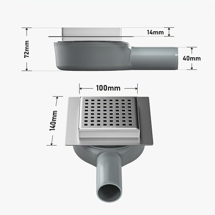 Duschrinne Quadrat Edelstahl, 10×10cm Bodenablauf Dusche mit 360° Siphon Geruchsstop und Haarfilter,