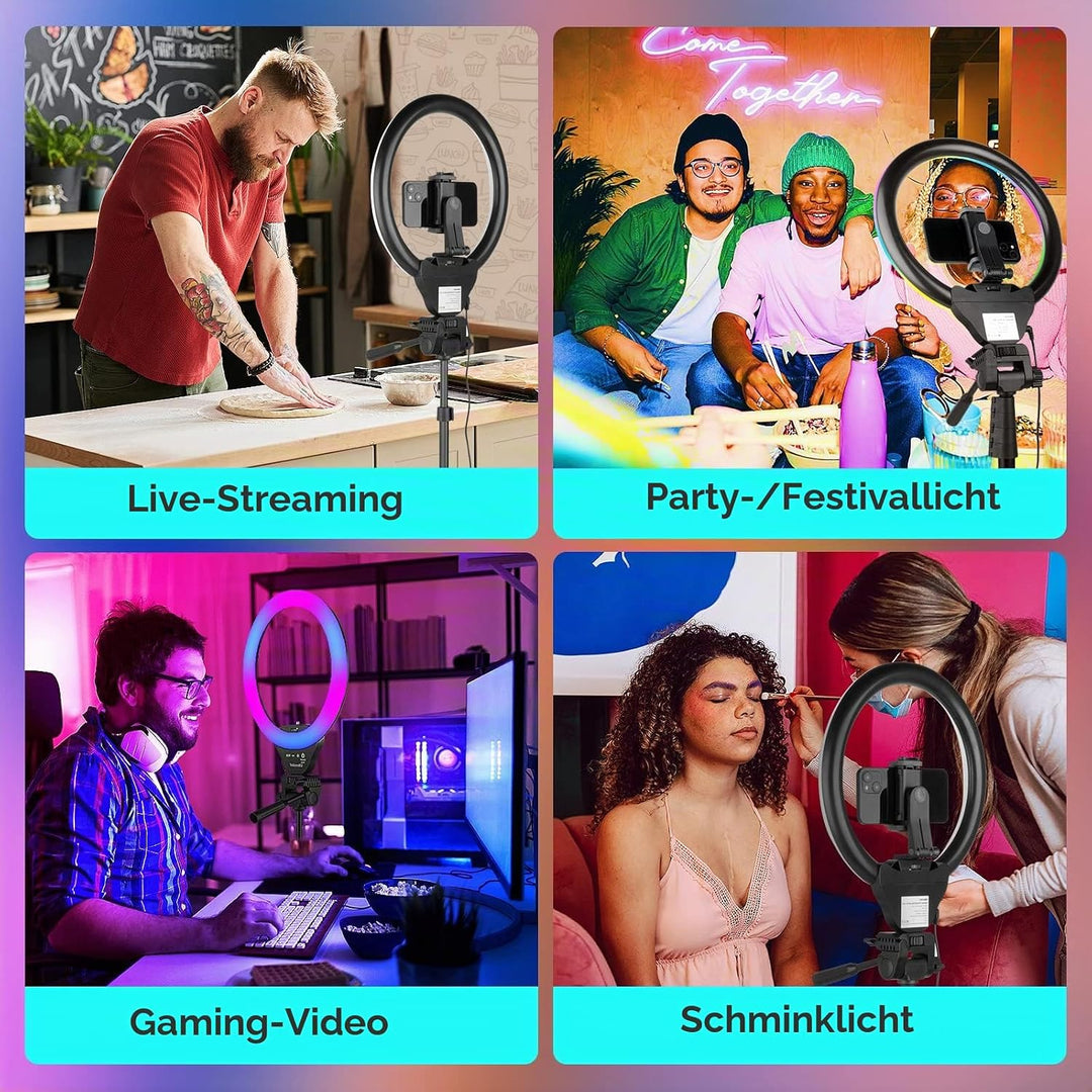 UBeesize 12 Zoll RGB Ringlicht Stativ mit Fernauslöser - Dimmbares Selfie Ringlicht für Selfie, Live