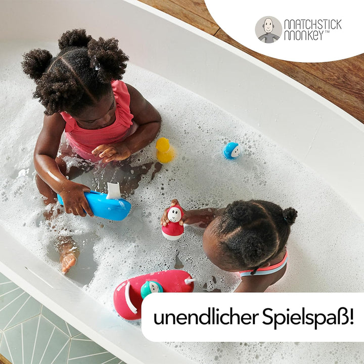 Matchstick Monkey Badewannen Boot-Set – Baby Badespielzeug, schwimmendes Boot & Wackelspielzeug, lei
