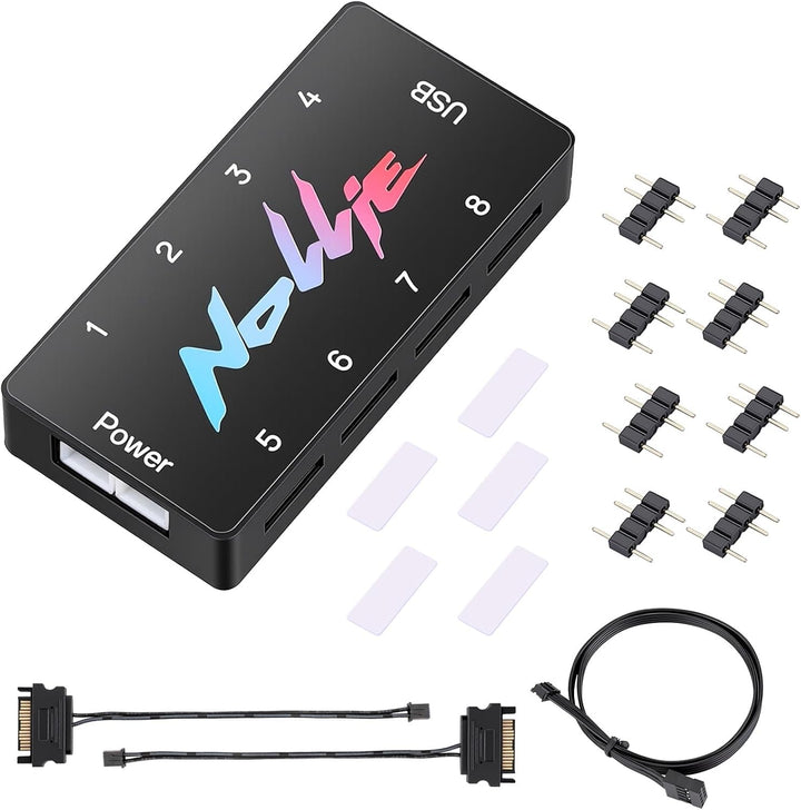 8-Port Signal RGB Controller – SATA-gespeister ARGB-Controller PC-Beleuchtungs-Hub, 5V 3PIN ARGB-Spl