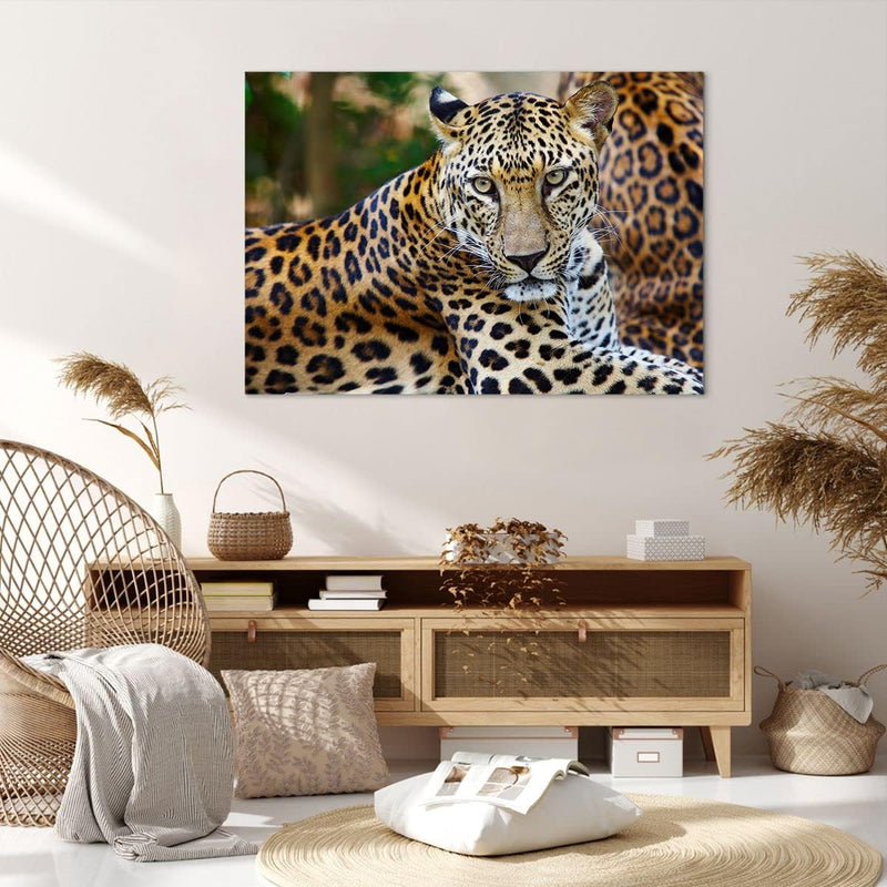 Bilder auf Leinwand 100x70cm Leinwandbild Leopardpanther Katze Tier Savanne Gross Wanddeko Bild Schl