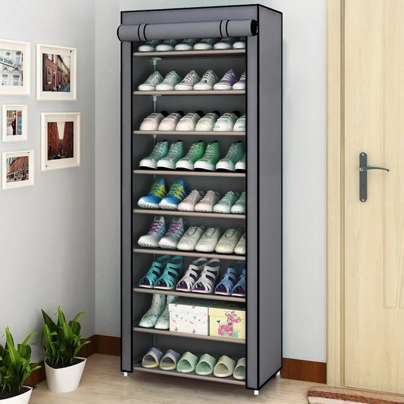 Schuhregal, Schuhschrank Schmal, Garderobe mit Schuhschrank, Stoffschrank Regal mit 9 Einlegeböden,