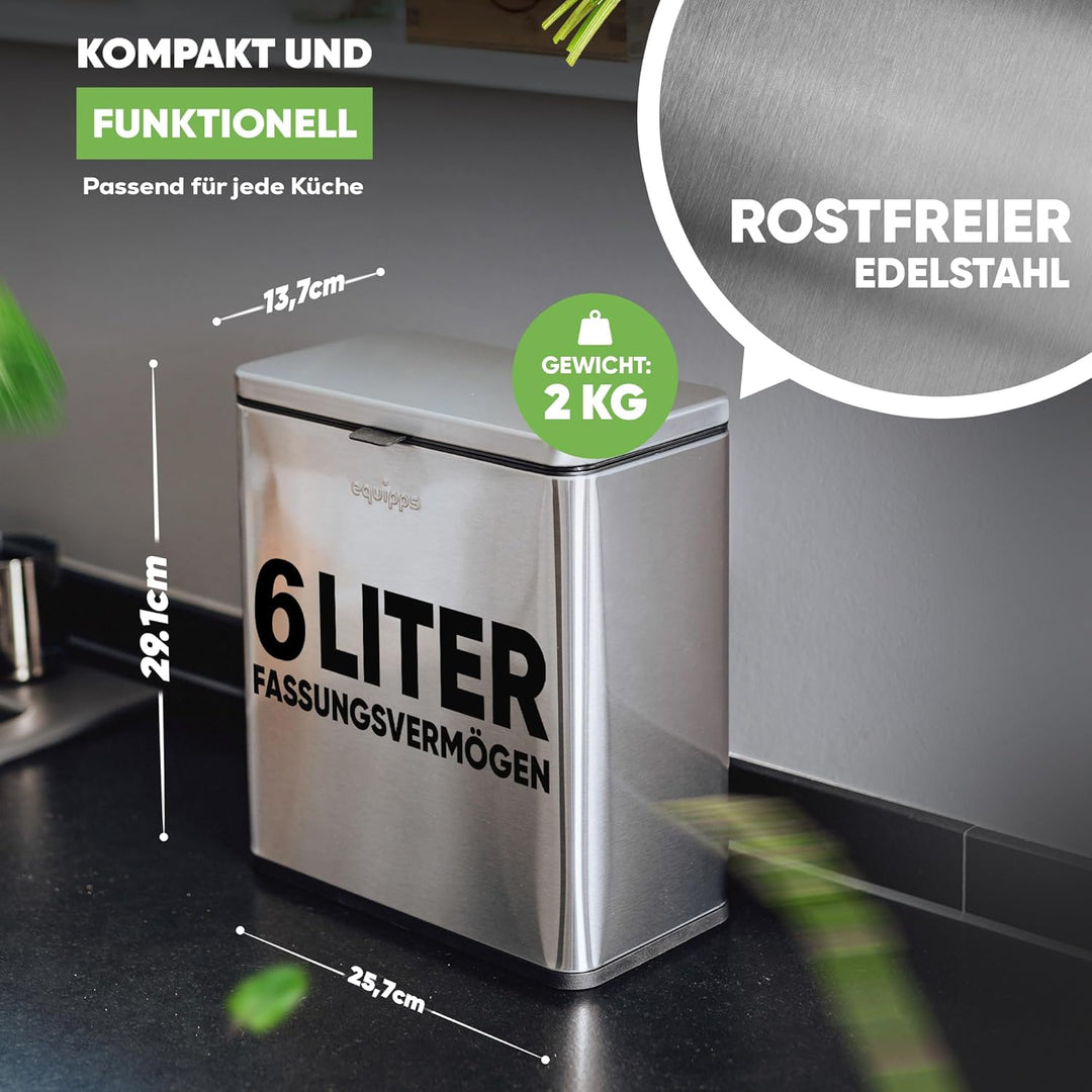 equipps Bio Mülleimer 6L | Komposteimer Küche für Bio Müll & Co | Mülleimer mit Geruchsfilter | Komp
