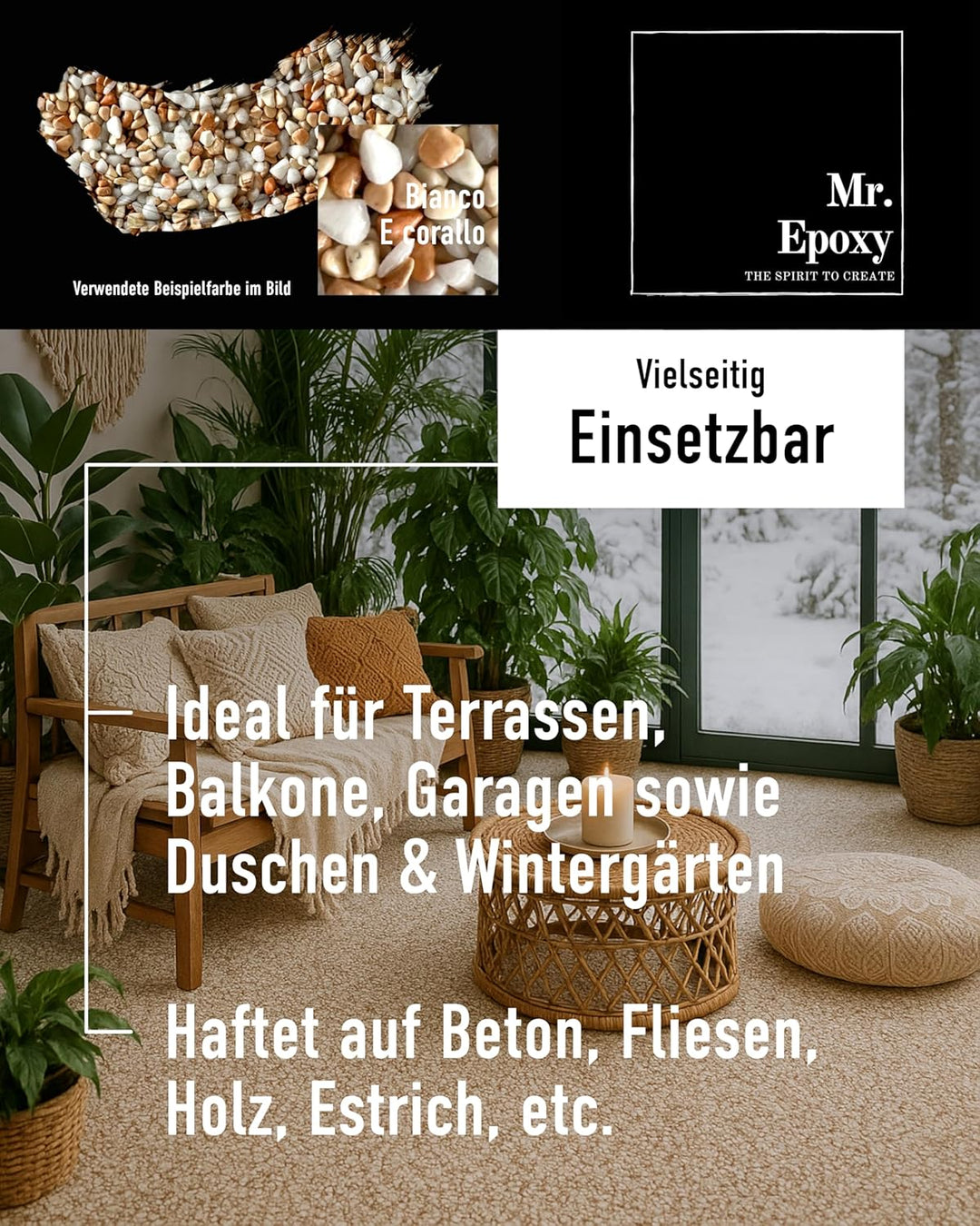 Steinteppich für Aussen &amp; Innen Komplettset (25kg Kies + 1,3kg Bindemittel) - UV-Stabil &amp; Geruchsneu