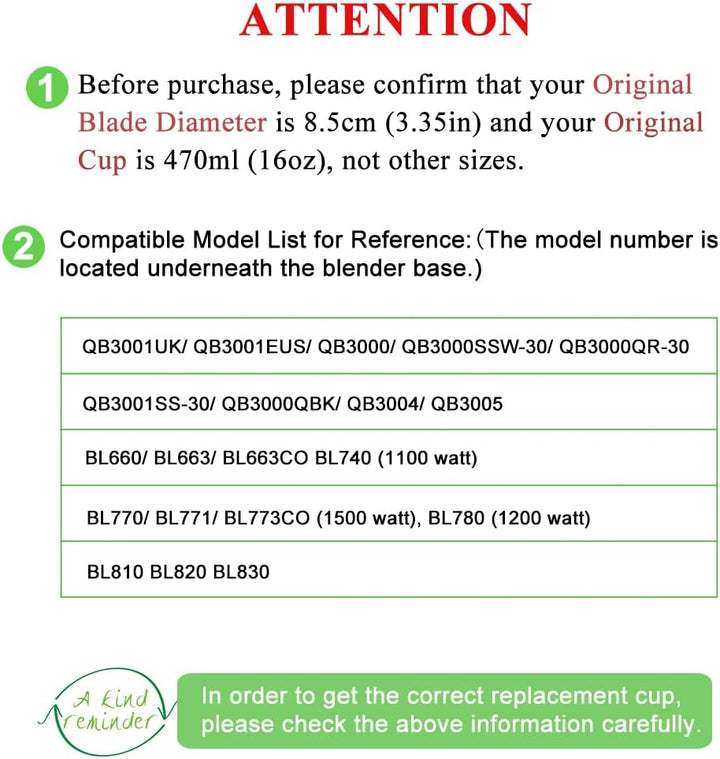 470ml Cup Becher Ersatzteile für Ninja 700W Slim Mixer Smoothie Maker QB3001UKS/ QB3001EUS/ QB3000/