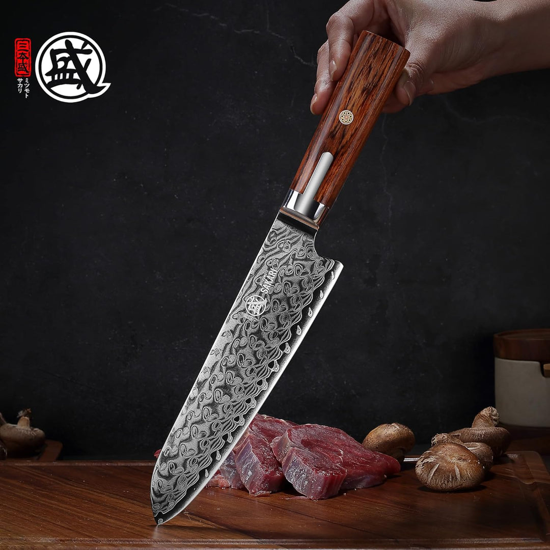 MITSUMOTO SAKARI 18 cm Japanisches Santoku Kochmesser, Handgeschmiedetes Profi Küchen Messer, S301 P