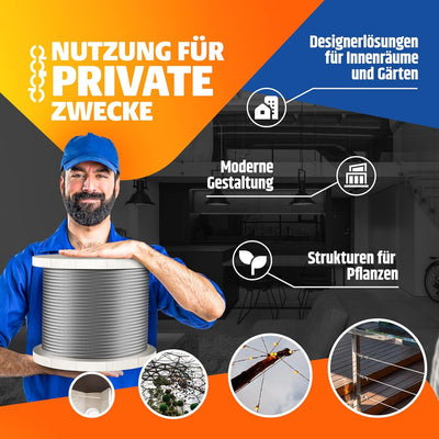 10 m Drahtseil 8mm TOP ARTIKEL 6x19 Stahlseil verzinkt Drahtseil Seil Stahl Draht Forstseil Windense
