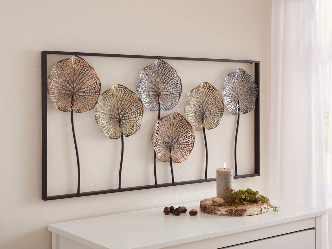 3D Wandbild "Lotus" aus Metall, 100x50 cm, Wandschmuck, Wanddeko, Wandverzierung, Deko-Objekt